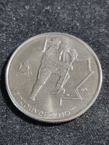 Канада 25 центов 2007 XXI зимние Олимпийские Игры Ванкувер 2010 Хоккей Unc
