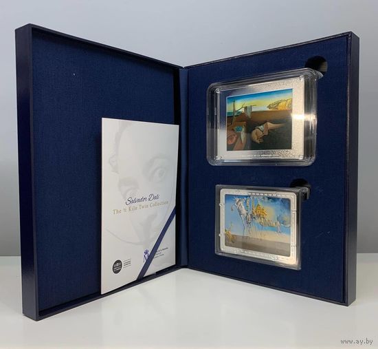 RARE Франция / Испания 400 евро 2021г. "Сальвадор Дали". Монеты в капсулах; подарочном футляре; номерной сертификат; коробка. СЕРЕБРО 2х500гр.
