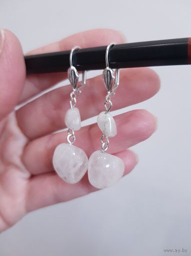 Серьги винтажные из натурального белого агата
