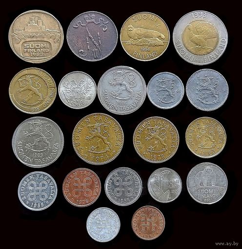 20 МОНЕТ ФИНЛЯНДИИ С СЕРЕБРОМ (50 пенни 1917 года S . Орел без корон "UNC" + 1 МАРКА 1966 г.) БЕЗ ПОВТОРОВ!