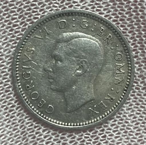 Монета. Великобритания. 3 пенса 1941 год. Король Георга VI. Серебро