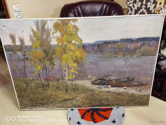 Красивая интерьерная картина холст масло Осенние воды 137см на 97см самая привлекательная цена трёхдневный аукцион