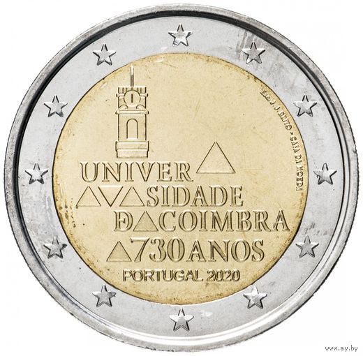 2 Евро Португалия 2020 730 лет Коимбрскому университету UNC из ролла