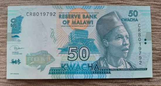 Werty71 Малави 50 квача 2020 UNC банкнота Рыба