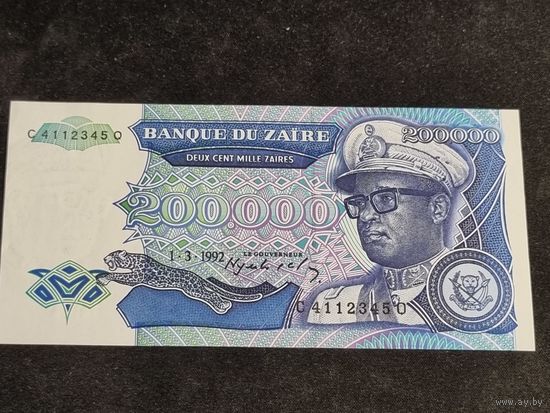 Заир 200000 заиров 1992  UNC