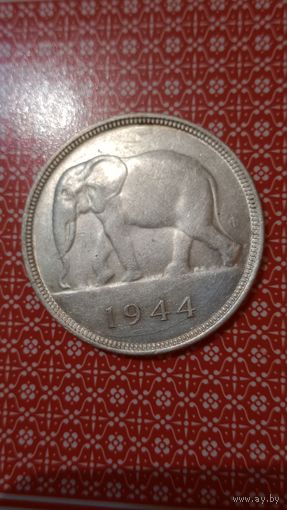 Бельгийское Конго 50 франков 1944 слон не частая