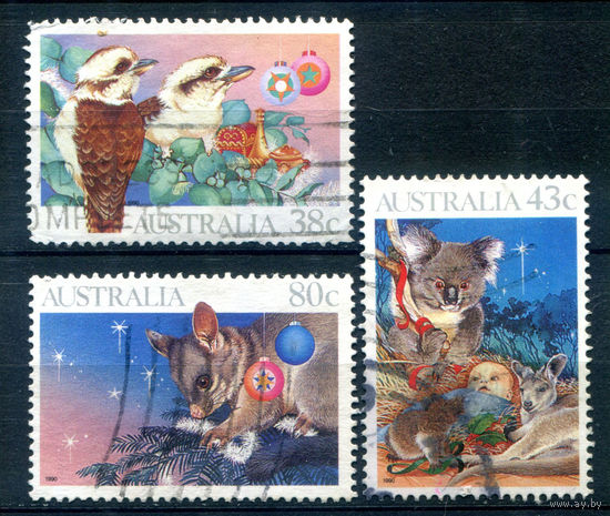Австралия - 1990г. - Рождество, фауна, птицы - 3 марки - полная серия, гашёные [Mi 1230-1232]. #3-WB-75-A-2