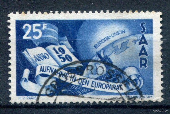 Саар - 1950г. - вхождение земли Саар в совет Европы - 1 марка - гашёная. Без МЦ!