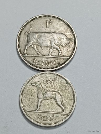 Ирландия 1 шиллинг 1954 , 6 пенсов 1962 года .
