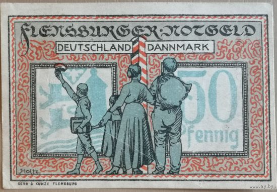 Германия 50 пфеннигов 1920 г Фленсбург ( Flensburg) Grabowski 369.1, aUNC