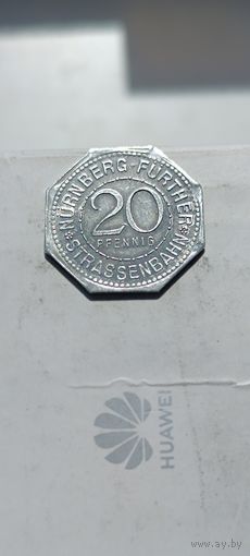 20 пфеннигов 1919 года (нотгельды) Германия  Нюрнберг Частный выпуск - Нюрнбергский трамвай. Альбрехт Дюрер. 30