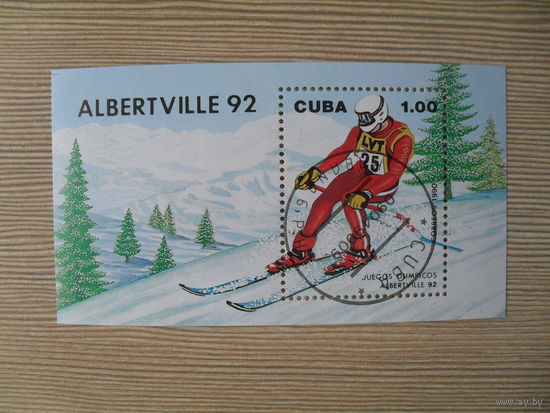 М-2. БЛОК. КУБА. ОЛИМПИЙСКИЕ ИГРЫ В АЛЬБЕРТВИЛЛЕ. 1990. ЛЫЖИ.