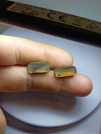 С рубля без мц. запонки с коричневыми вставками. IЛЮ лЗвезда875пр. вставки 1.6смх0.6см.