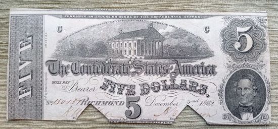 Werty71 США 5 ДОЛЛАРОВ 1862 банкнота КОНФЕДЕРАЦИЯ