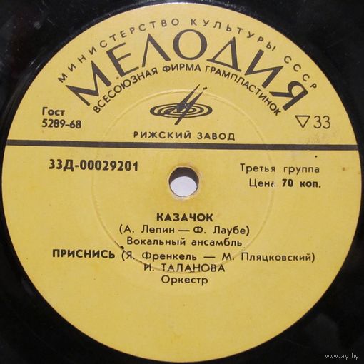Лирические песни (Вокальный ансамбль, Инна Таланова, Аида Ведищева, ''Весёлые ребята'') (7'')