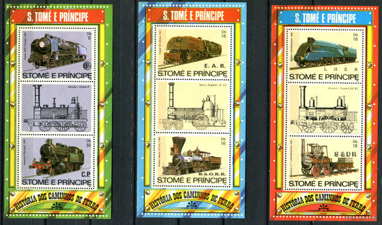 Сан Томе и Принсипи - 1982г. - Локомотивы - 3 блока - полная серия, MNH [Mi bl. 114-116]. #O-Bl-Z-2-12