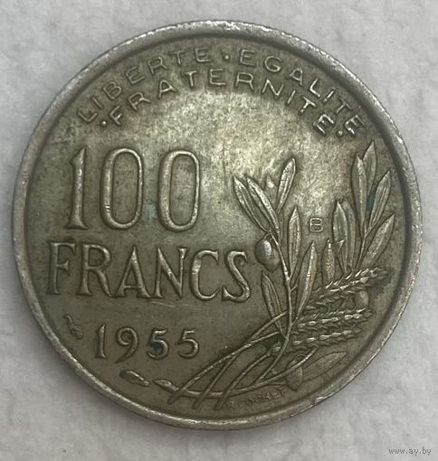 Монета 100 франков 1955 год. Франция . Монетный двор Бомон-ле-Роже. С рубля без МЦ.