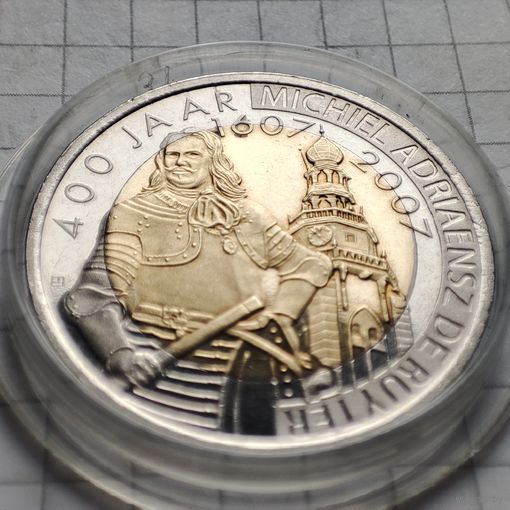 Нидерланды .2 рейтера 2007 г. Памятная монета .400 летие со дня рождения адмирала Рюйтера.