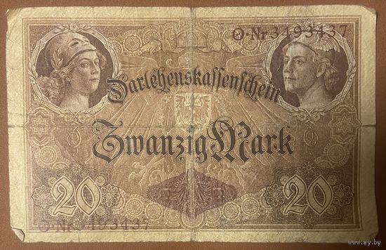 Банкнота 20 марок 1914 год. Германская империя.