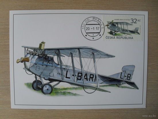 А-2.ПОДПИСАННАЯ ОТКРЫТКА. КАРТМАКСИМУМ. ЧЕХИЯ. ИСТОРИЯ АВИАЦИИ АЕРО А-14 СSA.