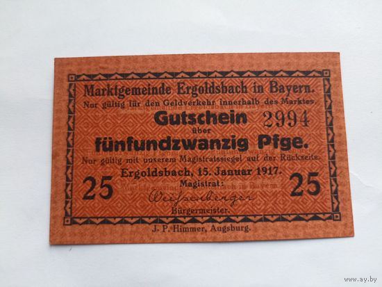 Германия 25 пфеннигов 1917г