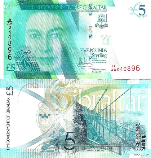 Гибралтар 5 фунтов образца 2020 года UNC pw42