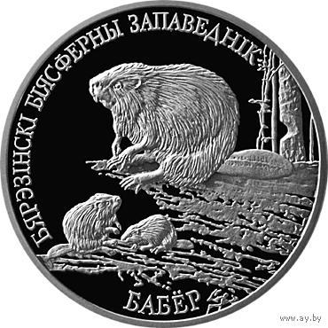 20 руб  Бобр Березинский биосферный заповедник серебро  2003