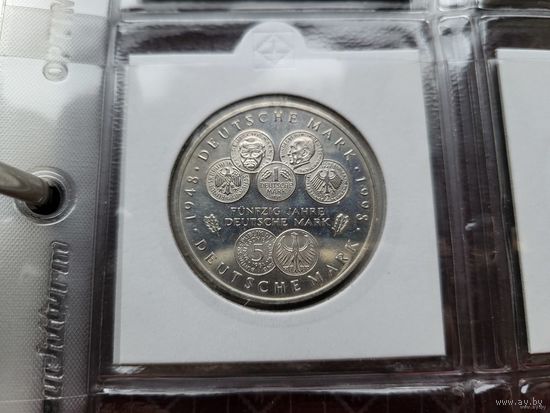 10 марок 1998 50 лет Немецкой марке ФРГ Серебро 15,5 грамма 925 пробы 0,461 унции! ВОЗМОЖЕН ОБМЕН!