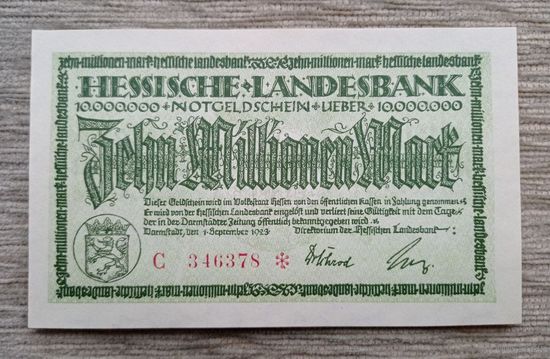 Werty71 Германия 10000000 марок 10 миллионов 1923  UNC банкнота Гроссгельд Дармштадт Гессен