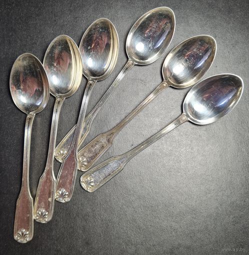 Ложки кофейные 6 шт., серебро 800 (проба 3 - старая Польша), С РУБЛЯ! Лот серебра #6