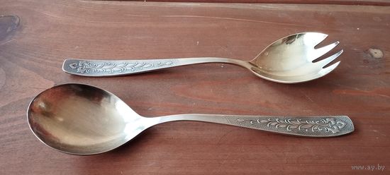 Ложки салатные Хмель (набор 2 штуки), мельхиор. СССР