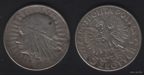 Польша y21 5 злотых 1933 год Ядвига
