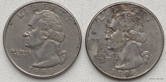 США 25 центов (квотер) 1998 г. P. Цена за 1 шт.