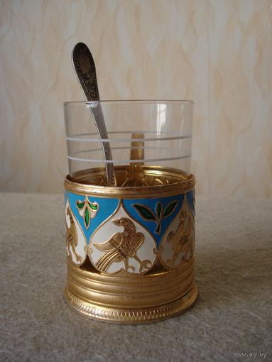 Красивый подстаканник "Птица Феникс и Грифоны". СССР, 70-е годы прошлого столетия.
