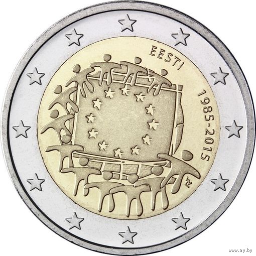 2 евро Эстония 2015 30 лет флагу Европы UNC из ролла