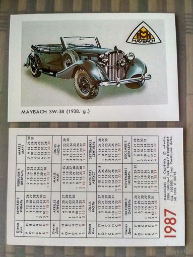 Карманный календарик. Серия Мировые марки автомобилей. 1987 год