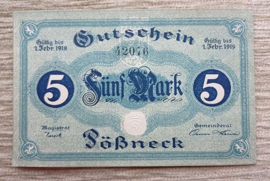Werty71 Германия 5 марок 1919 аUNC банкнота  Пёснек Песнек