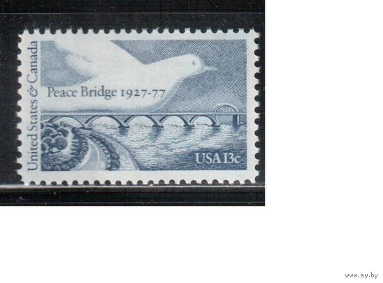 США-1977, (Мих.1309) , **  , США-Канада, Мост дружбы(одиночка),