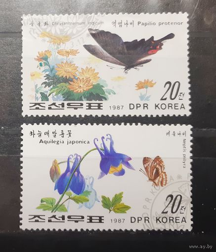 Корея. 1987 год. Фауна. Бабочки и цветы (182)