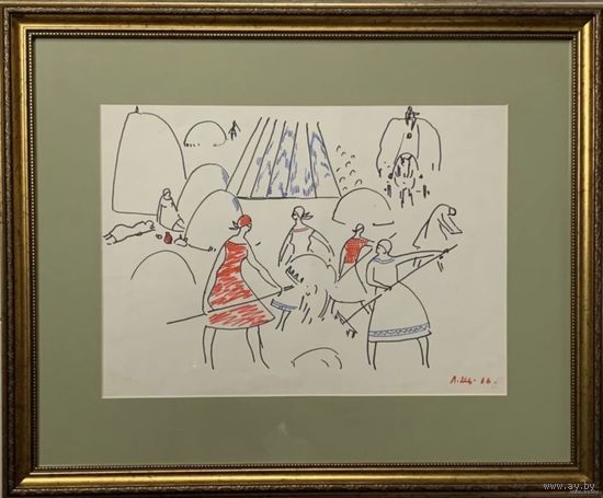 Щемелёв Л.Д. Бумага, фломастер. 1966г. Р.58х47 см.