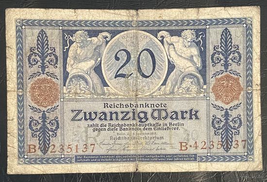 Банкнота 20 марок 1915 год. Германская империя