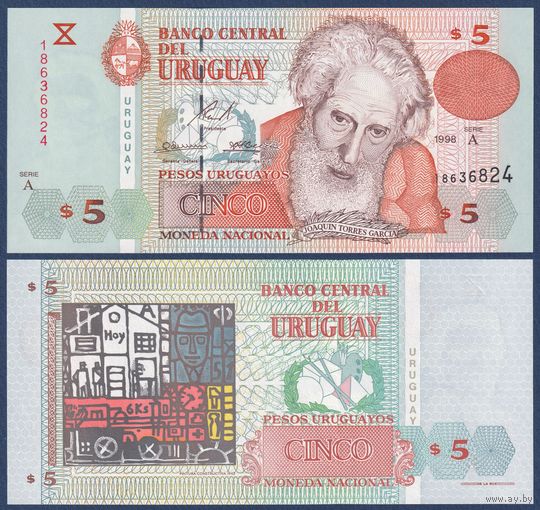 Уругвай, 5 песо 1998 г., P-80 (A, художник Хоакин Торрес Гарсия), UNC