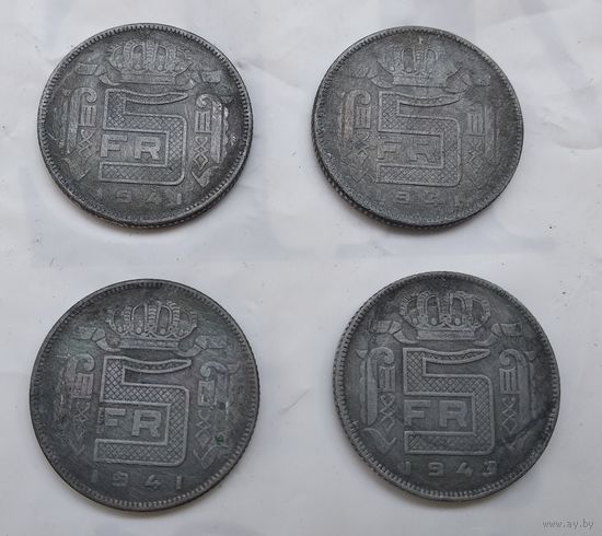 Бельгия 5 франков, 1943  5-6-24 правый низ