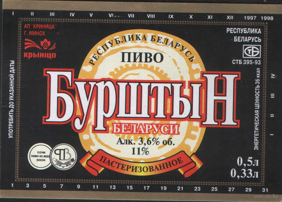 Пивная этикетка. Крынiца Бурштын