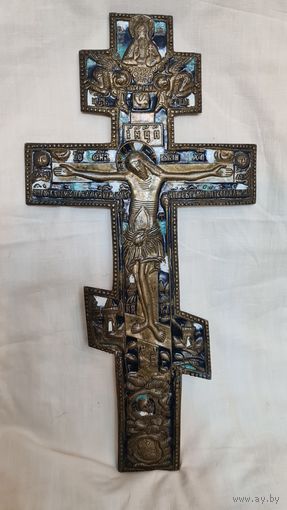 С 1 РУБЛЯ ! БОЛЬШОЙ МЕДНЫЙ КРЕСТ ЭМАЛЬ МЕДНЫЙ СПЛАВ СТАРИННЫЙ 19 ВЕК