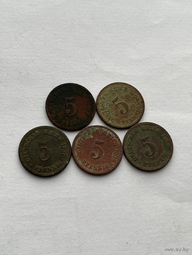 5 пфенингов - 5 шт