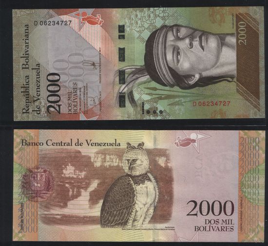 Венесуэла P-96 2000 (2.000) боливаров 2018 год модификация 2016-08-18 года P-96a.2 (префикс B, C, D) (D06234727) ТОРГ/ВАША ЦЕНА