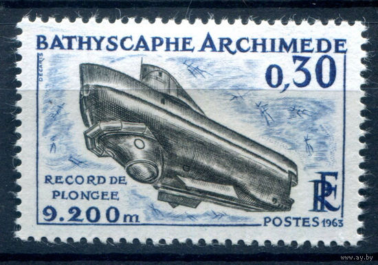 Франция - 1963г. - батискаф Архимед - 1 марка - полная серия, MH [Mi 1421]. #2-Fr-61-A-1
