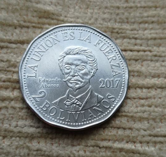 Werty71 Боливия 2 боливиано 2017 Эдуардо Абароа Блеск
