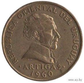 Восточная Республика Уругвай. 10 сентесимо 1960. Брак. Расслоение заготовки.